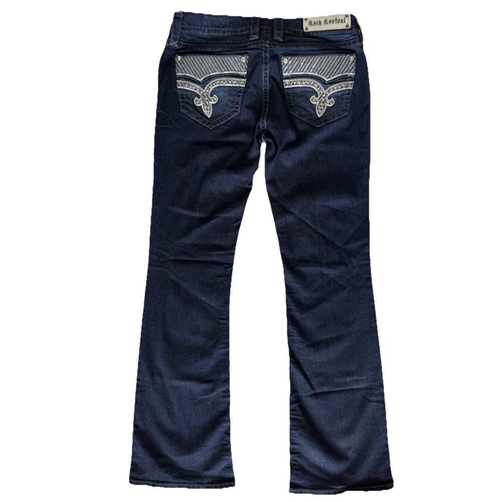 Rock Revival Klarry Bootcut Jeans Womens 31 Bootcut Bling Flap Pocket Dark Wash